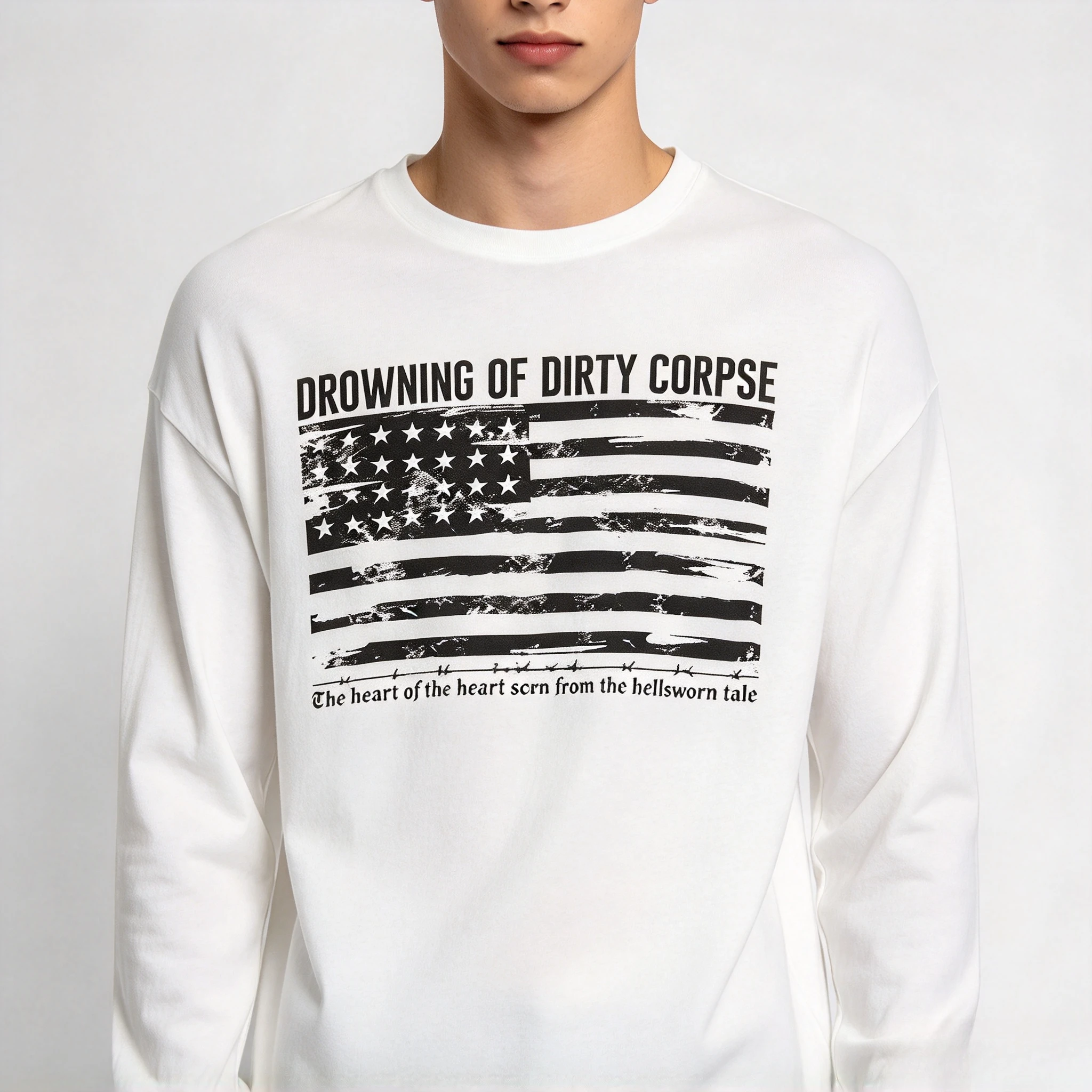 American Subculture Letter Print T-shirt Harajuku Hip Hop Long Sleeve Tees Women Loose All Match White Top Street Retro Clothing