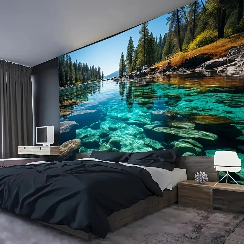 VIKAMA Fresh Lake View Tapestry, Suitable For Living Rooms And Bedrooms, Home Decoration, Durable And Machine Washable