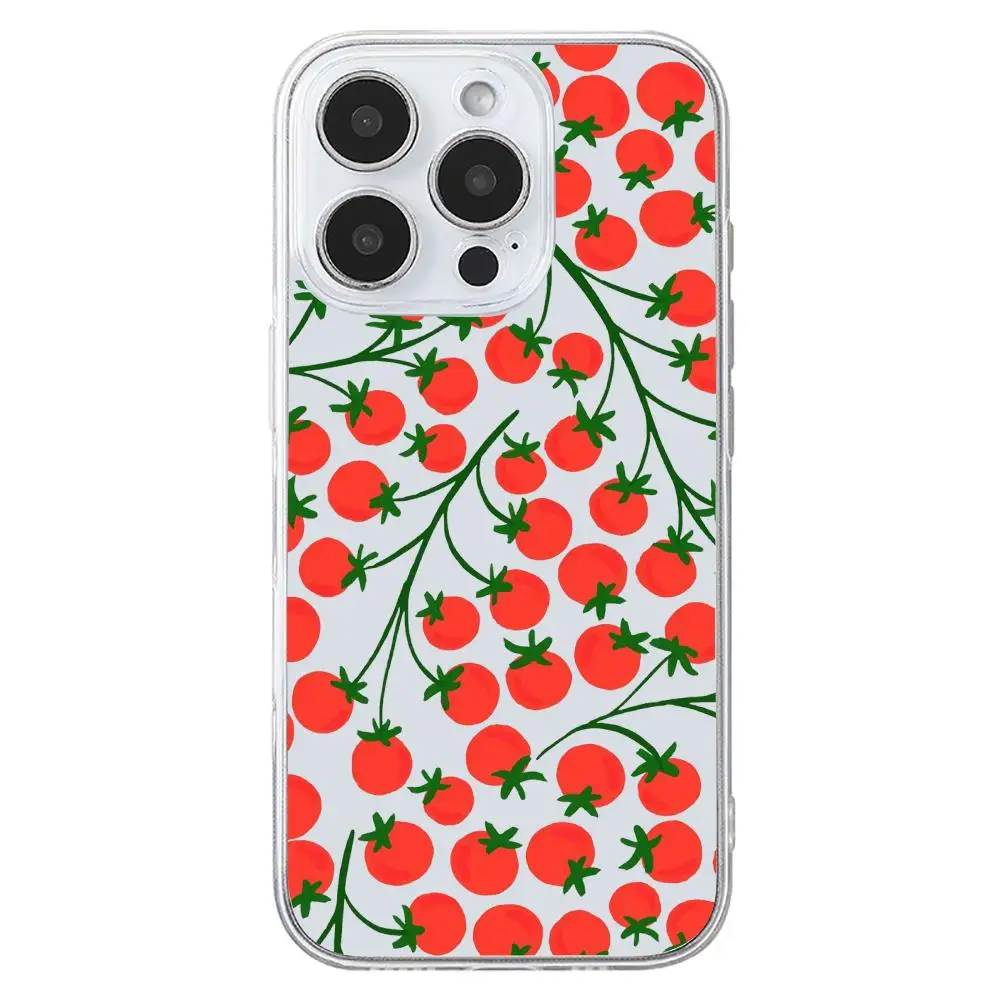 Casing ponsel motif tomat cocok untuk iPhone 17 16 15 14 13 12 11 Pro/Max/Plus transparan anti jatuh dan tahan benturan