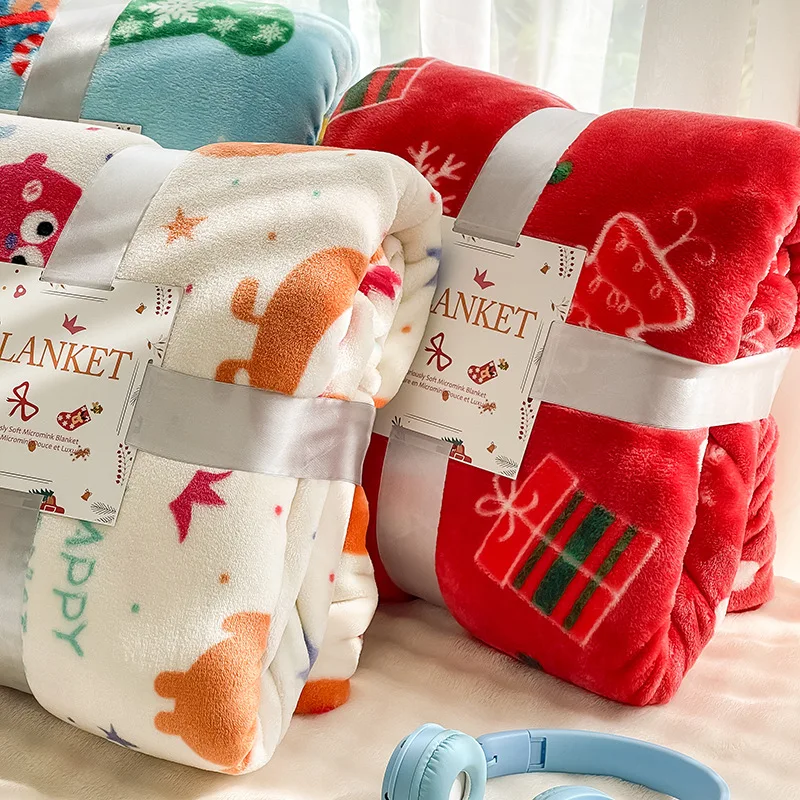 1 Stück Weihnachtsverdickte Flanelldecke Rote Koralle Plüschdecke Klimatisierte Decke Geschenk Modernes und einfaches Polyester