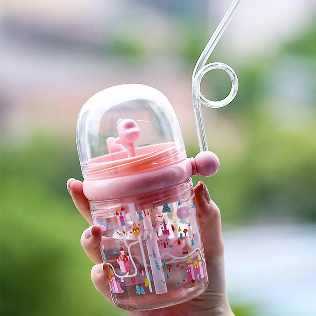 Bottle with Straw Drinking Cup, Suction Cup, Reusable Glasses, Infant Cup, Cartoon for Kids