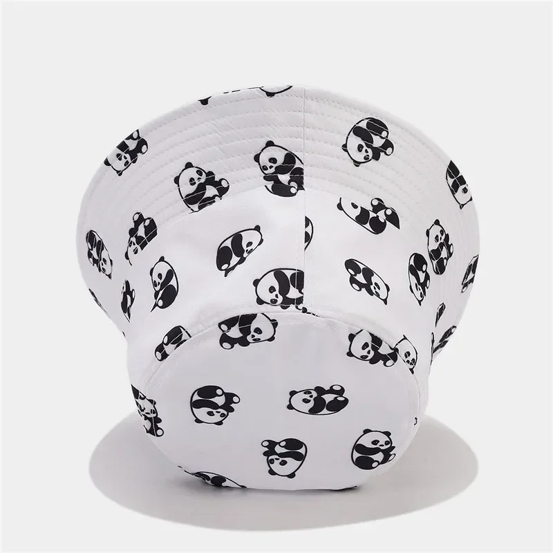 Summer Polyester Cartoon panda Print Bucket Hat Fisherman Hat Outdoor Travel Sun Cap for Men and  Women 08