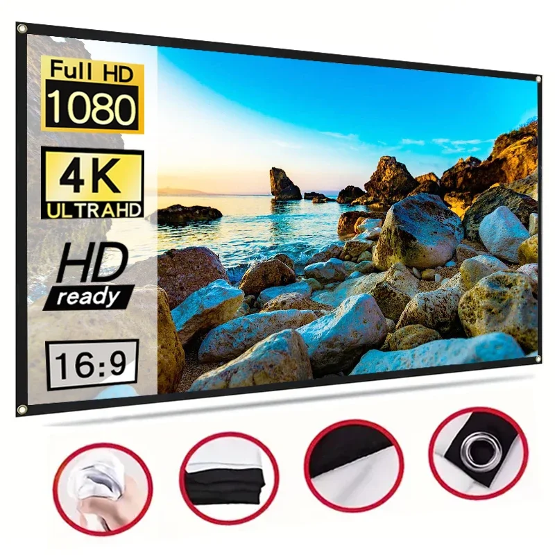 60-150 inch foldable, easy to clean, non perforated wall mounted projection screen, ironable white soft screen