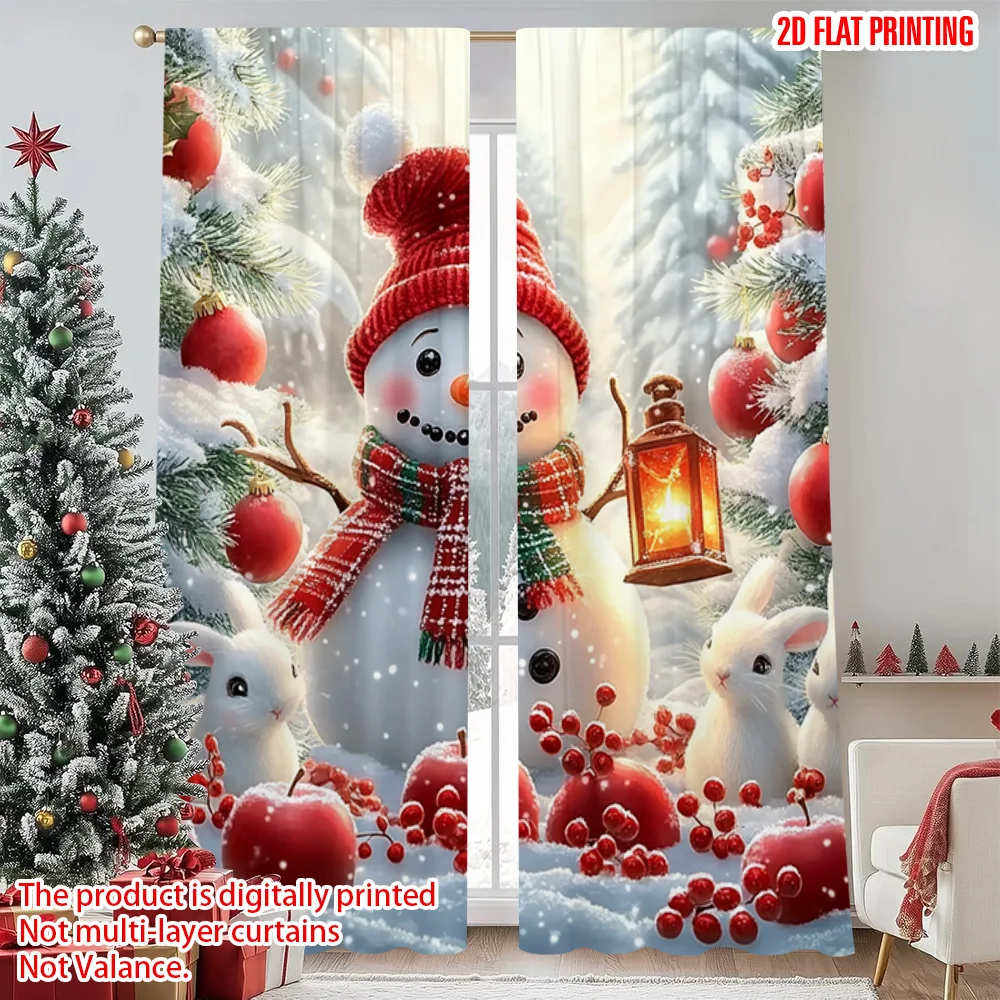 

2pcs 2D flat printing Christmas Window Drapes Christmas New Year 0 Versatile Durable Polyester Without Electricity Festive