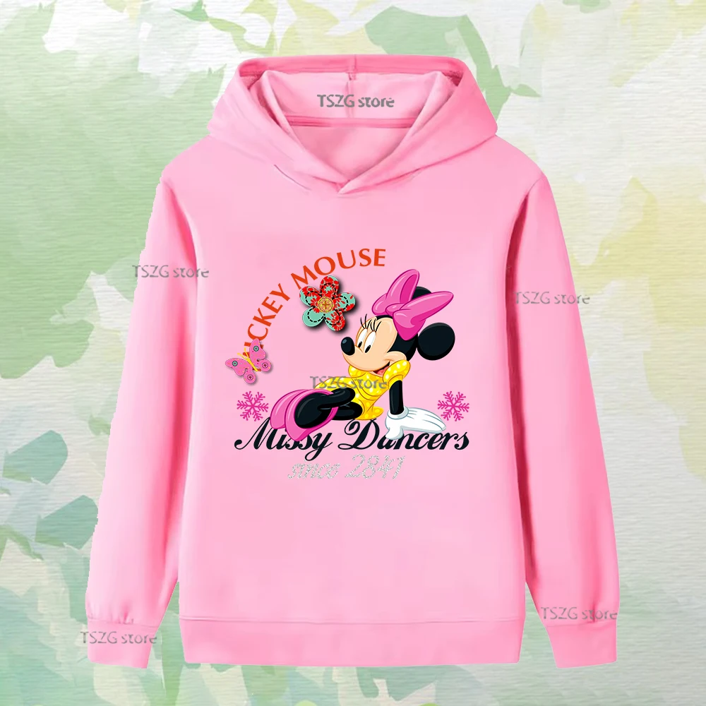 Dziecięca jesienna bluza z kapturem w stylu casual, z nadrukiem Disneya, Myszki Miki i Minnie, urocza, wygodna, polarowa bluza dla dziewczynki i chłopca.