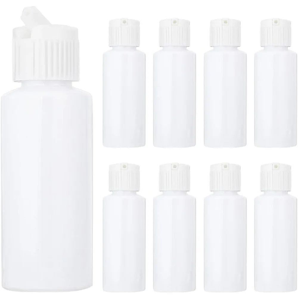 10Pcs 50ml(1.7 Oz) Plastic Flip Top Pour Spout Bottles Reusable PET Bottle Squeeze Containers for Lotion Perfume Essential Oil