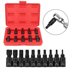 Socket Wrench Tool M4-M16 3/8 Inch Drive 10pcs 12 Point Torx Bit Socket Set Auto Accessories Premium Cr-Mo Steel for Car