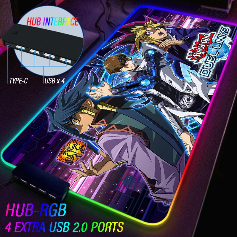 Card Of God Luminous Mouse Pad RGB Type C HUB Gaming Keyboard Carpet Custom Blue-Eyes White Dragon Wrist Tablemat