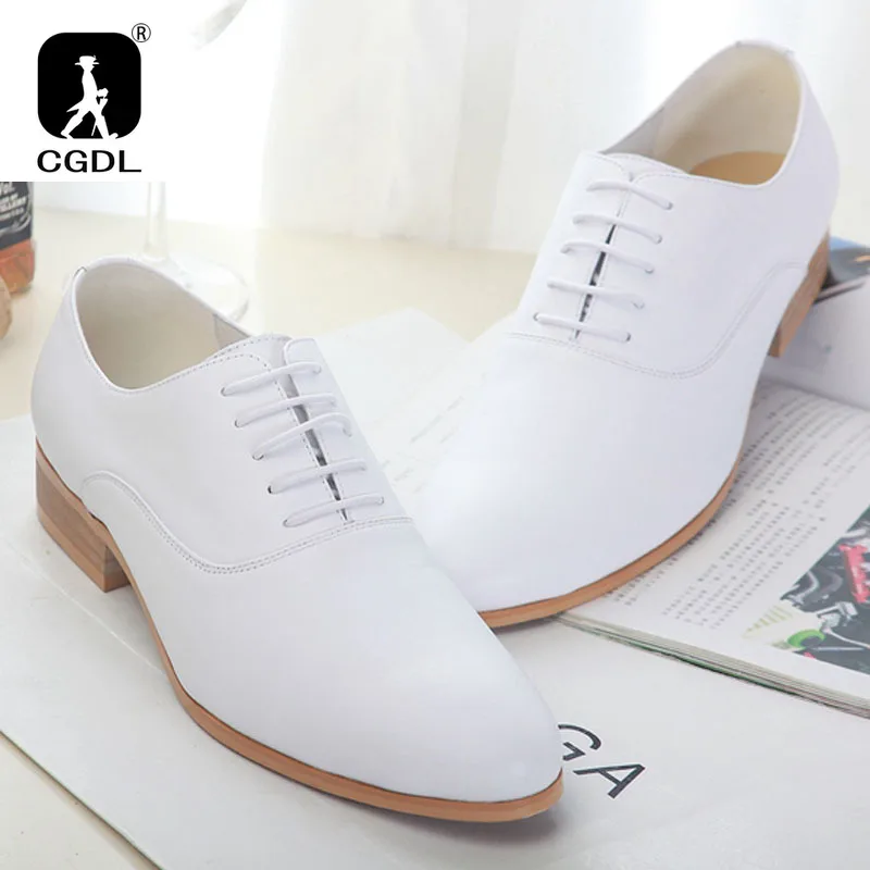 3CM Heels Men Wedding Shoes Genuine Leather White Black Oxford Dress Business Suit Shoe Lace Up Point Toe Formal Shoes Handmade