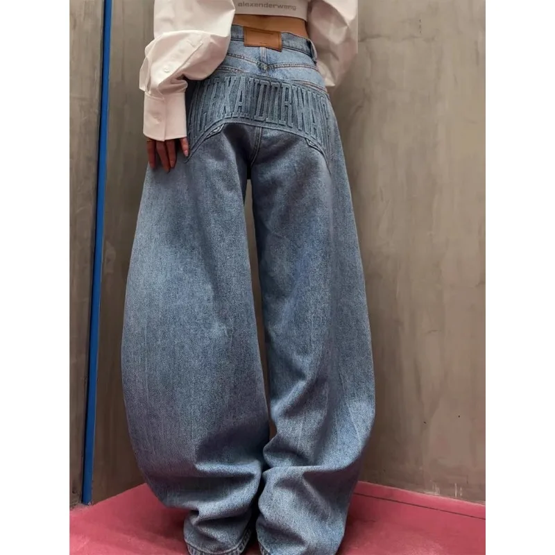 

Женские джинсы с высокой талией, винтажные повседневные минималистичные потертые синие брюки Normcore Y2K, мешковатые джинсовые брюки 2000-х годов, гранж-стрит, ретро
