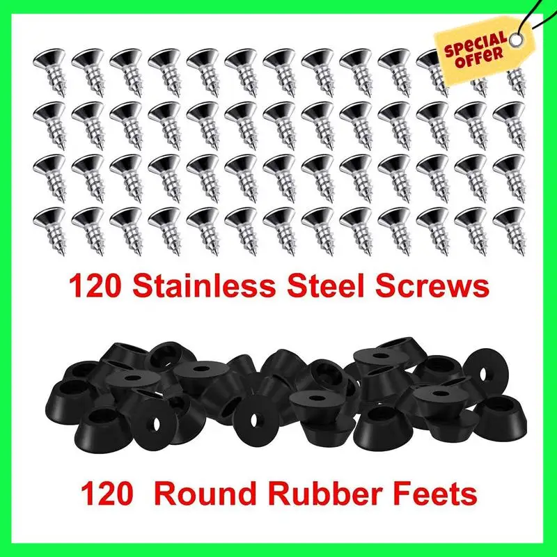 

LBER 240 Pcs Soft Cutting Board Rubber Feet With Stainless Steel Screws 0.28 X 0.59 For Furniture, Electronics And Appliances