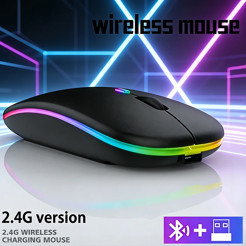 Mouse Sem Fio RGB Recarregável Bluetooth, Mouse Ergonômico para Jogos com LED Retroiluminado para Laptop