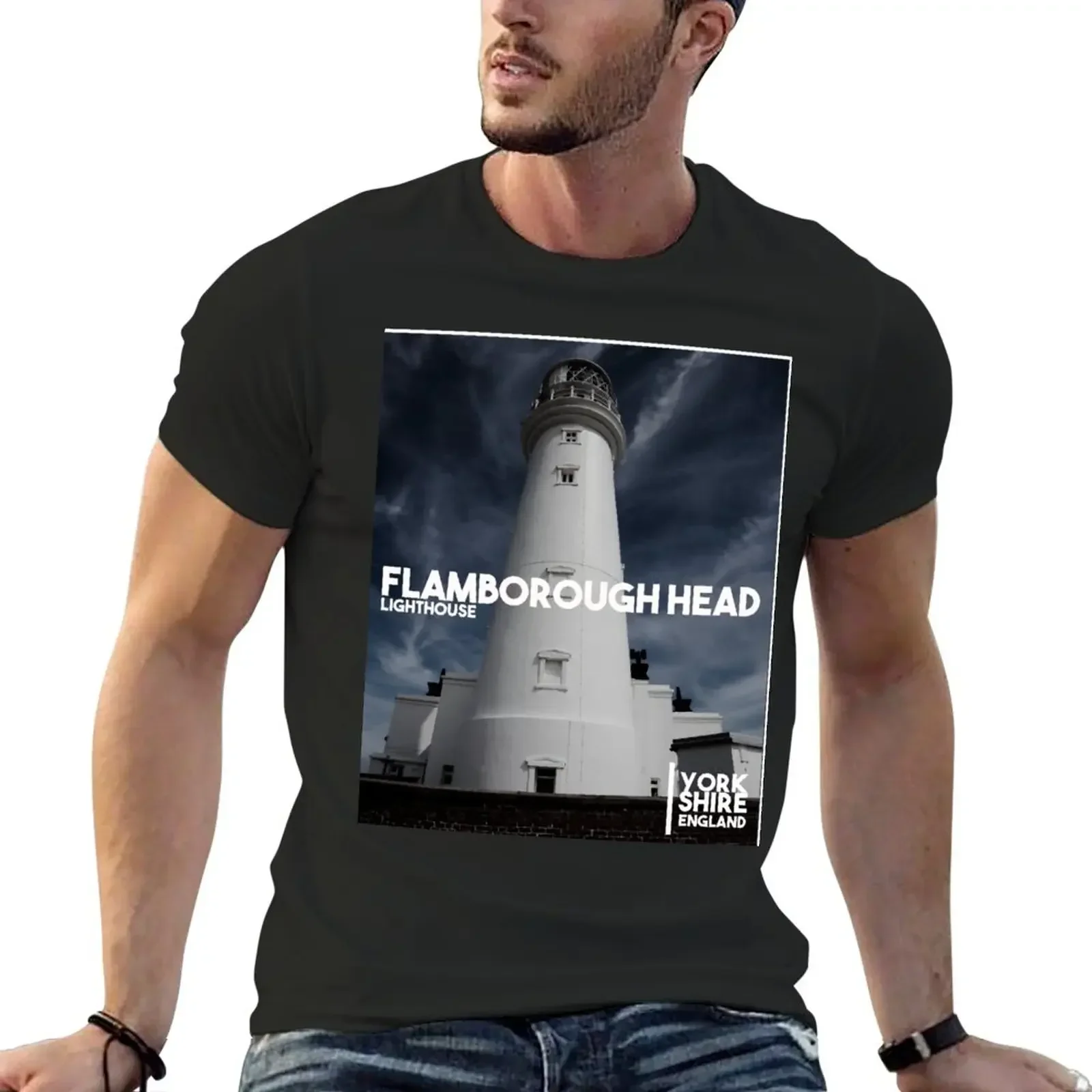 Flamborough Head Lighthouse against a dark blue sky T-Shirt for a boy summer top sweat t shirts men