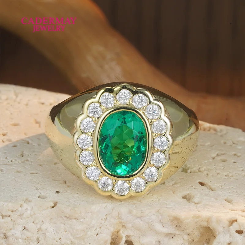 Cadermay Lab Grown Emerald Gemstone Custom Index Pinky Ring for Women Men 925 Silver Moissanite Ring for Christmas Gifts Jewelry
