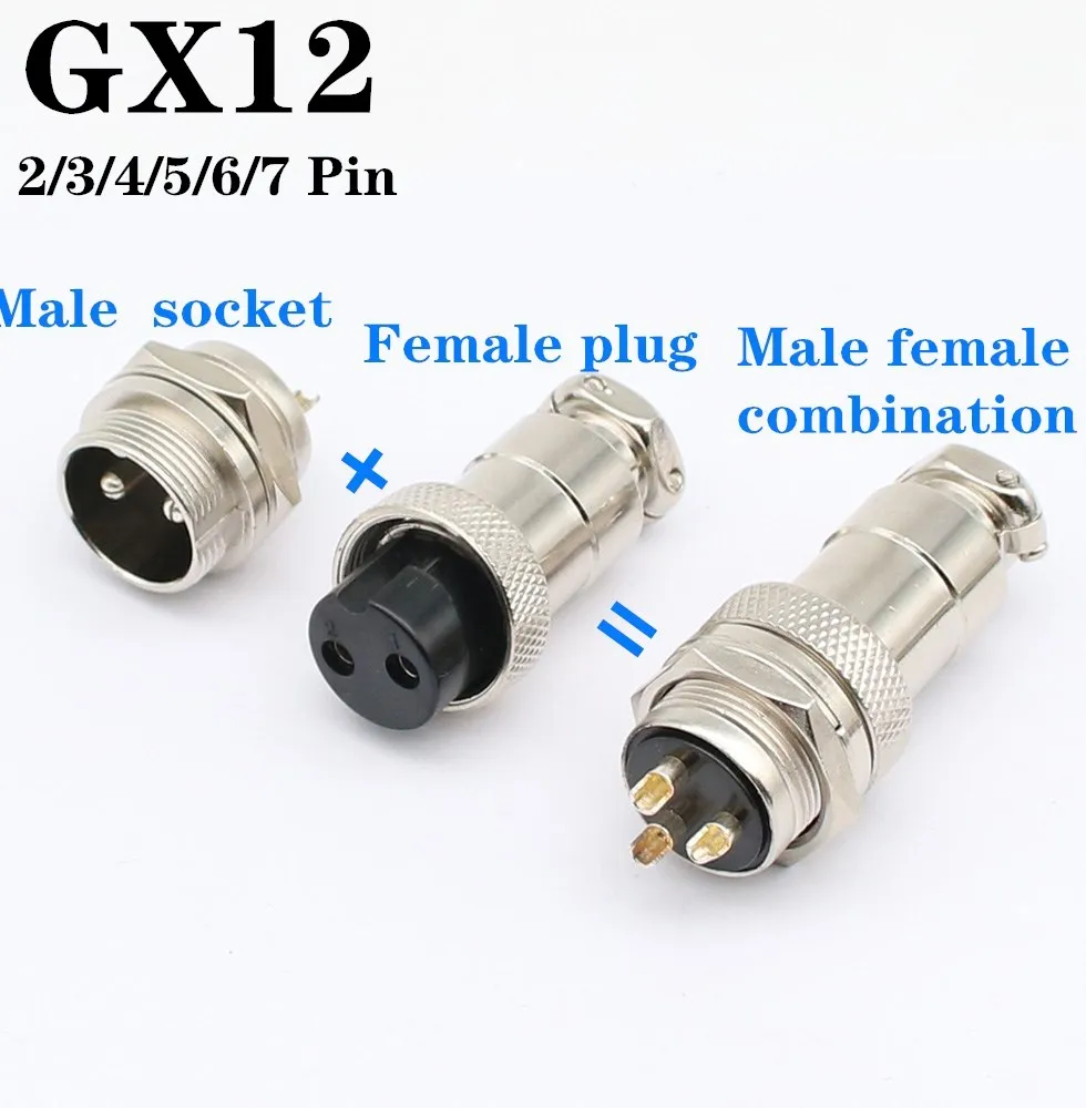 1 Set GX12 Nut Type Male & Female Electric Wire Panel Connector 2/3/4/5/6/7 Pin 12mm Circular Power Aviation Socket & Plug