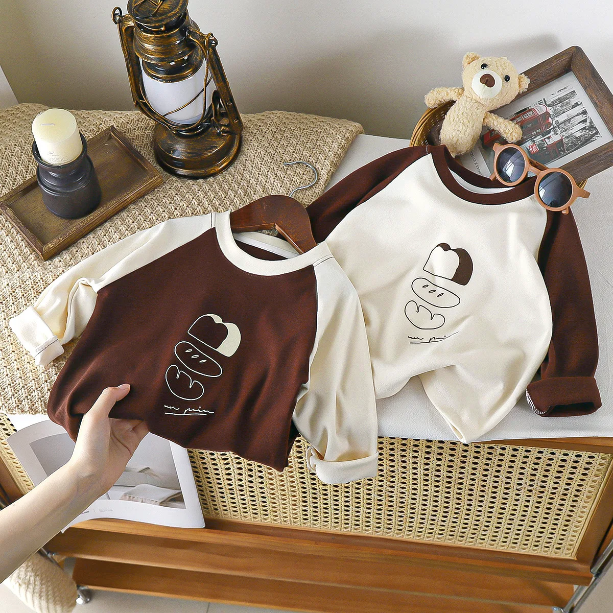 Children's Base Shirt Spring Autumn Long Sleeved Casual Tee Baby Girl Boys Patched Color Round Neck Outerwear Tops