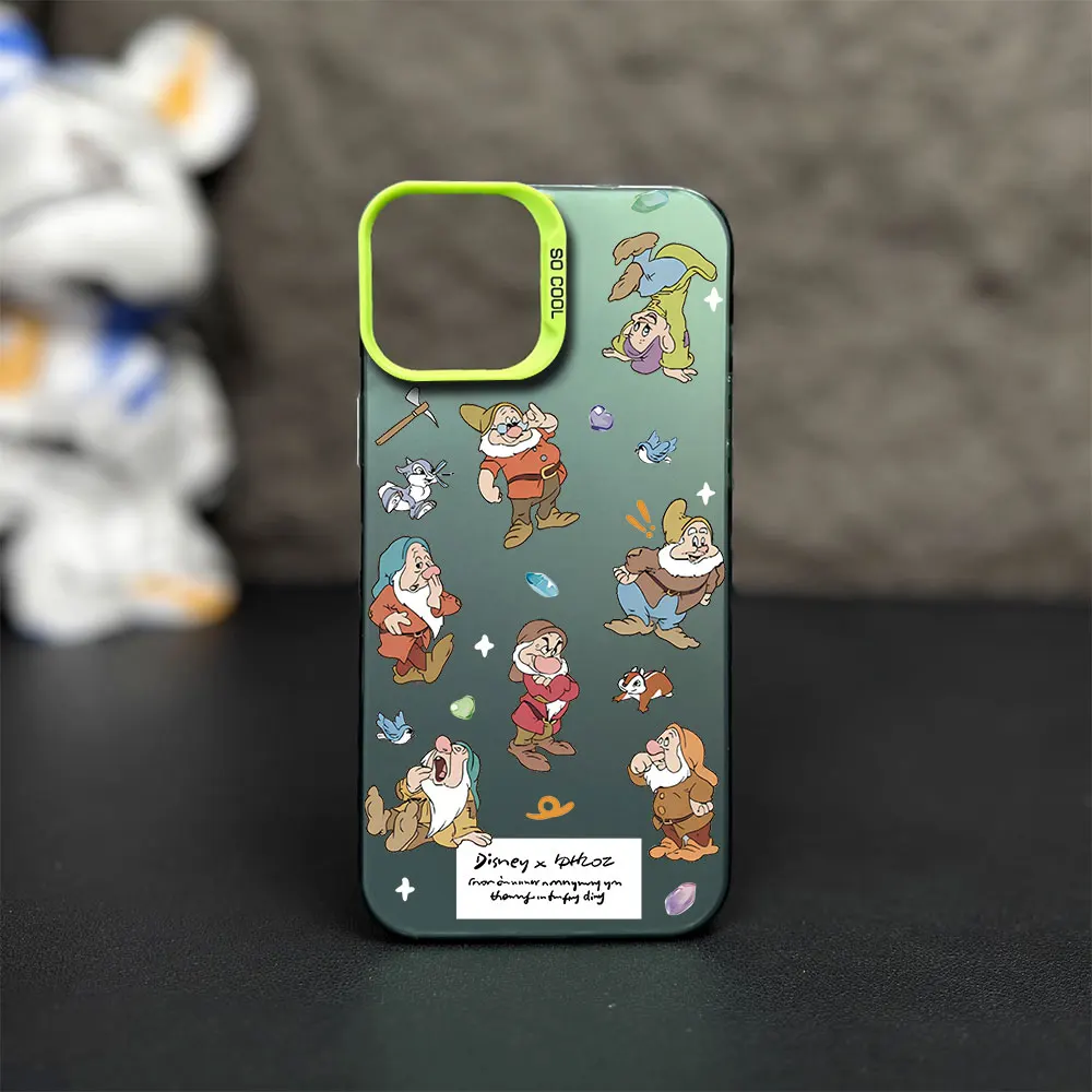 MINISO Princess Seven Dwarfs Villain Lucky Printstream Phone Case for iPhone 12 11 13 IMD 14 15 16 Max Pro Plus Laser Cover