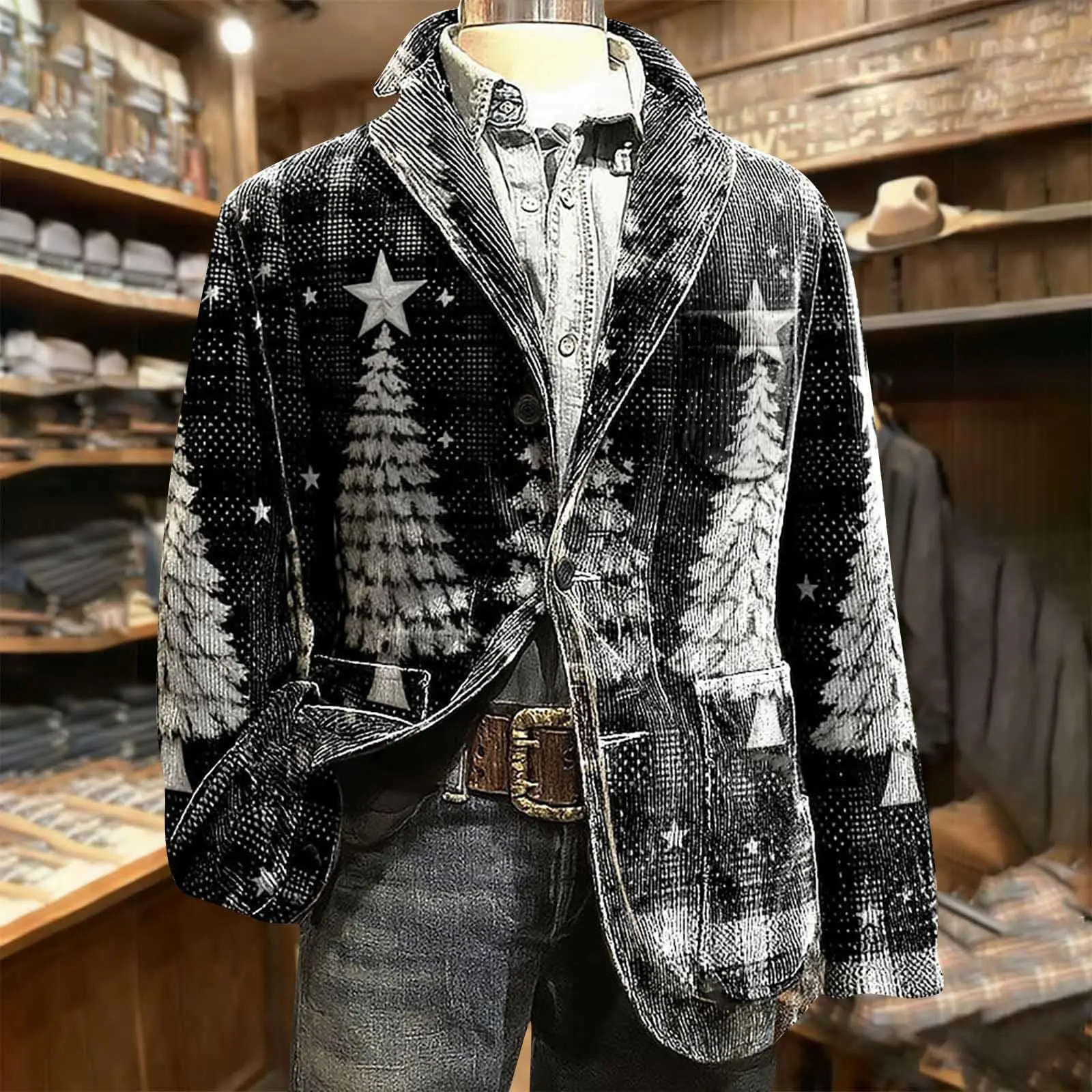 

Christmas Printed Jacket Casual Suit Top Warm Autumn And Winter Jacket Stylish Cardigan Top With Buttons Festive Commuting