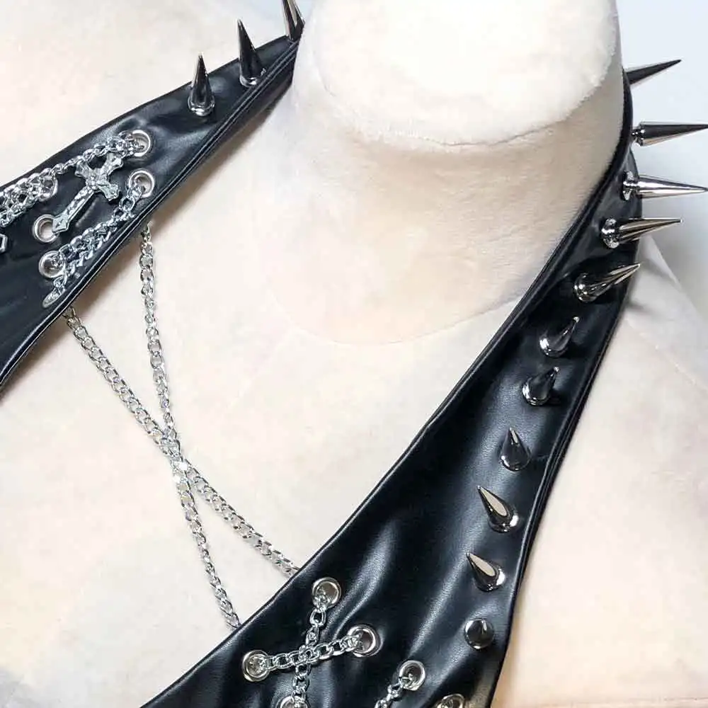 Goth Tops Spike Studded Gothic Tank Punk Rock Clothes PU leather Black Rave Y2K T-shirt Grunge Festival Emo Clothing