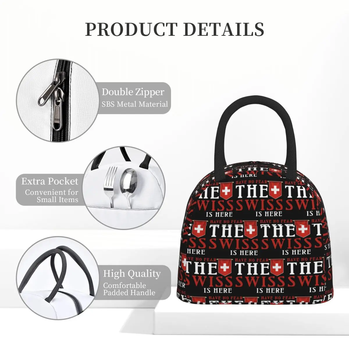 Zwitserse Zwitserland Vlag Geïsoleerde Lunchtas voor Dames Kinderen Lekvrije Voedseldozen Thermische Lunchbox Tote