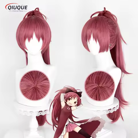2 Styles Sakura Kyoko Cosplay Wig Anime Puella Magi Madoka Magica Rose Red Long Heat Resistant Synthetic Hair Wigs + Wig Cap
