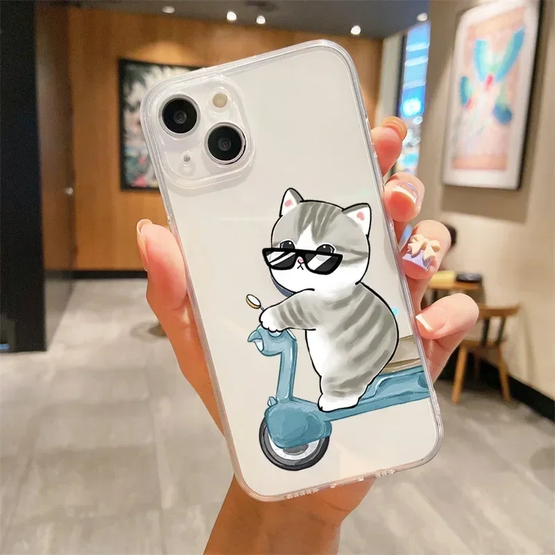 Cartoon Cats Clear Lovers Couple Phone Case For iPhone 15 16 13 14 11 12 Pro Max 13Mini SE 7 814 Plus Paired Cover Shell Fundas