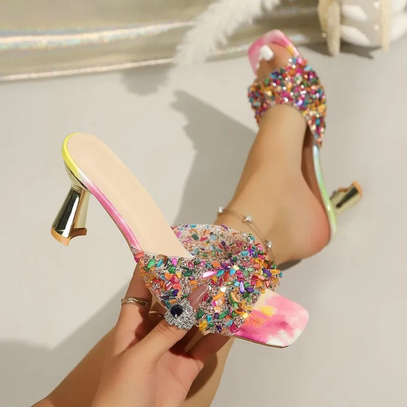 

Women Sandals Summer Open Toe Sandals Colored Rhinestones Slippers Women Transparent Sexy Ladies Shoes