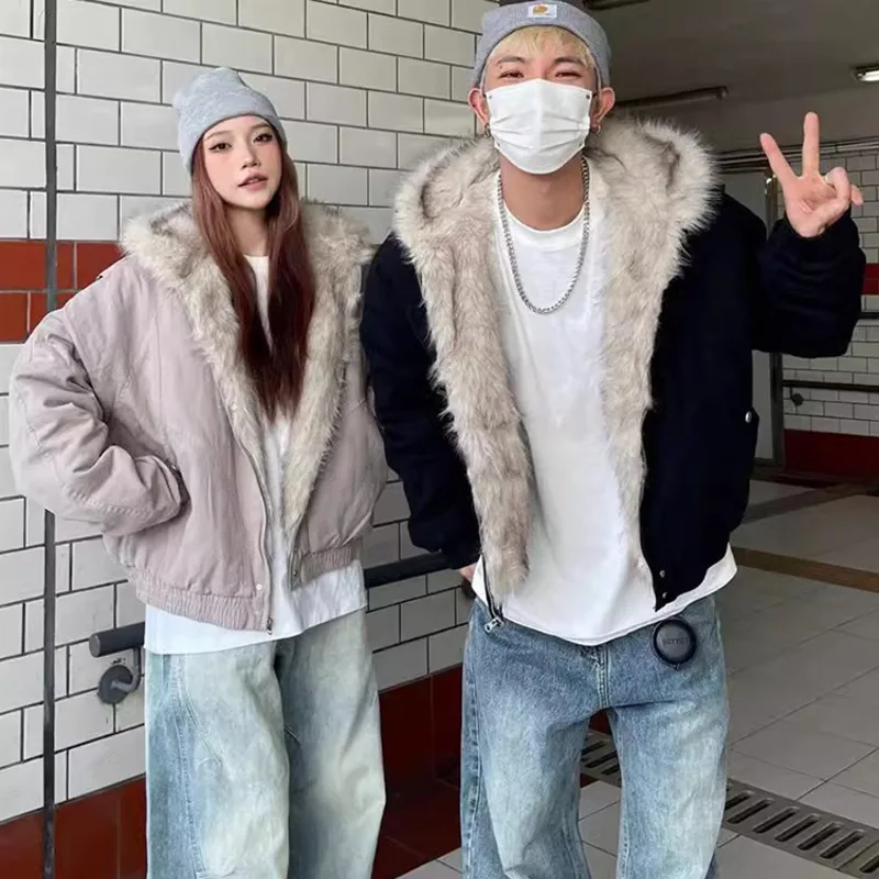 IEFB Thick Men\'s Padded Coats Casual Fur Collar Hooded Korean Style Solid Color Fleece Winter Loose Male Jacket Trend New 9C8612