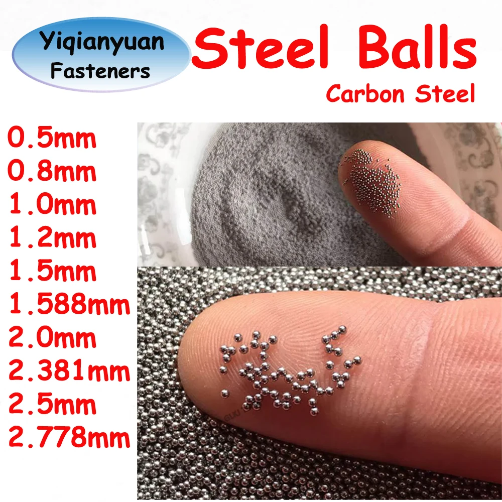 Yiqianyuan 100Pcs Carbon Steel Tiny Balls Diameter 0.5mm-2.778mm High Precision Bearings Roller Bead Smooth Solid Ball Slingshot