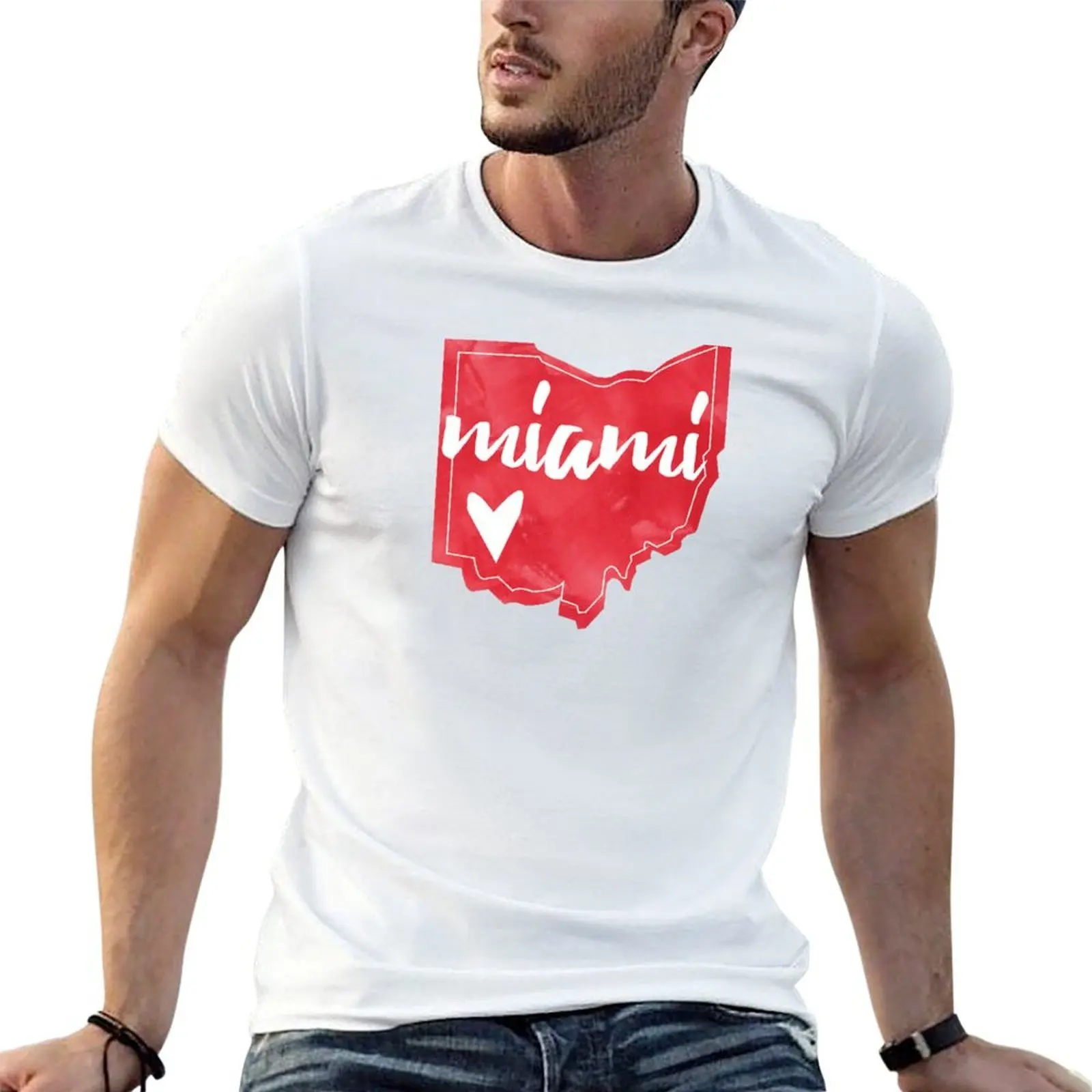 

Miami - Miami University, Ohio Watercolor Heart T-Shirt mens graphic t shirts men t shirt cotton 100% T-Shirt