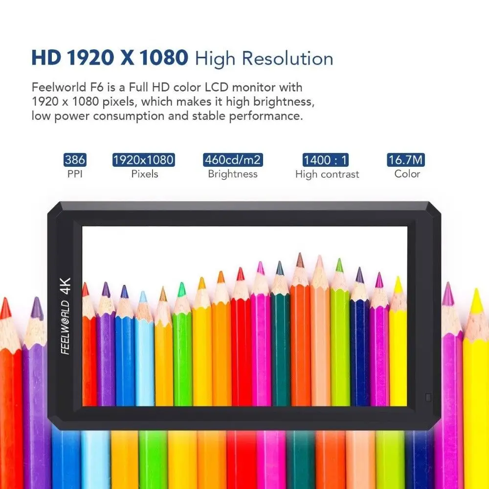 FEELWORLD F6 5.7 Inch 1920*1080 Full HD IPS 4k Hd-mi Monitor with Special Tilt Arm for Canon Nikon