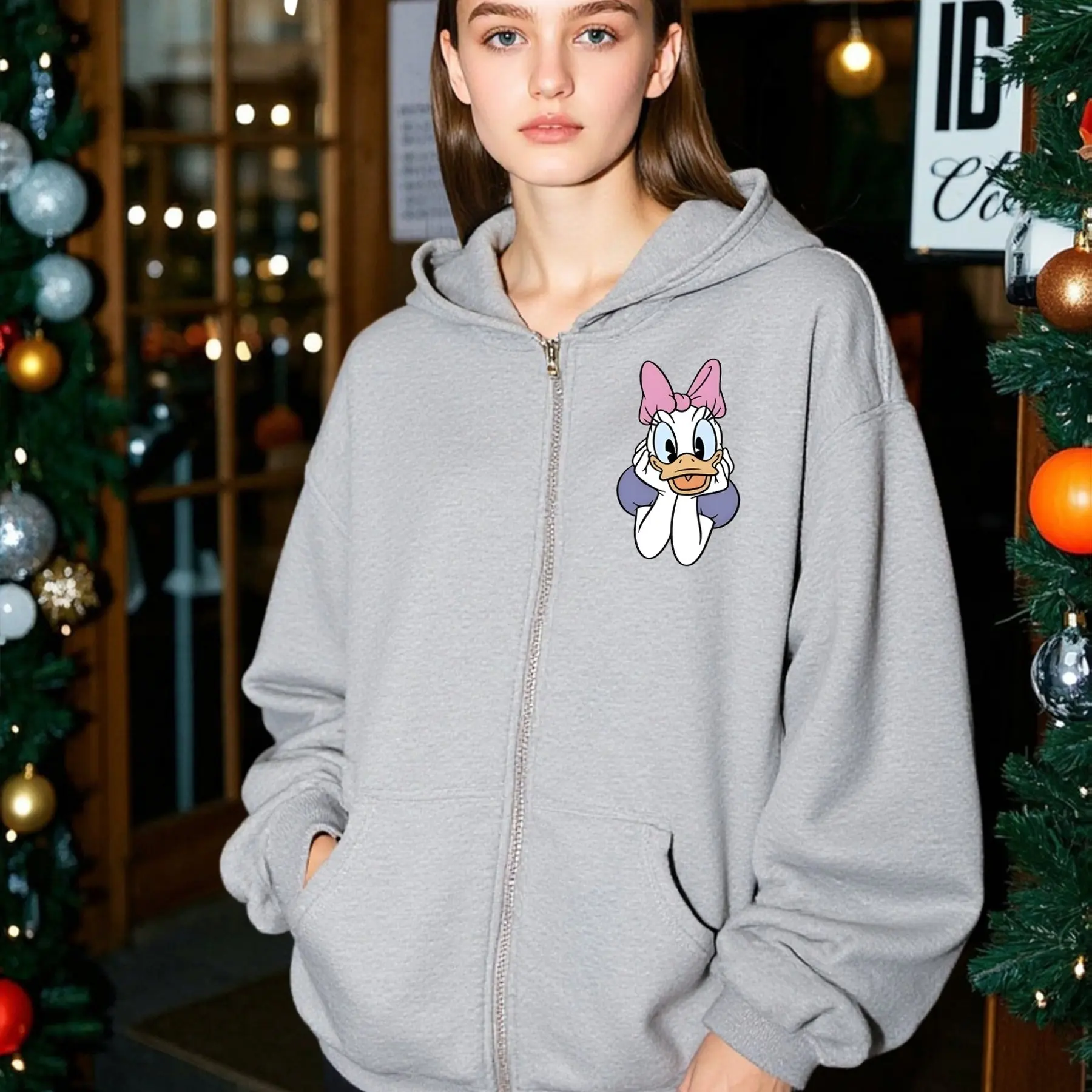 

Женская модная толстовка на молнии с изображением ромашки и утки, уличная одежда, унисекс, осенне-зимняя флисовая повседневная универсальная толстовка