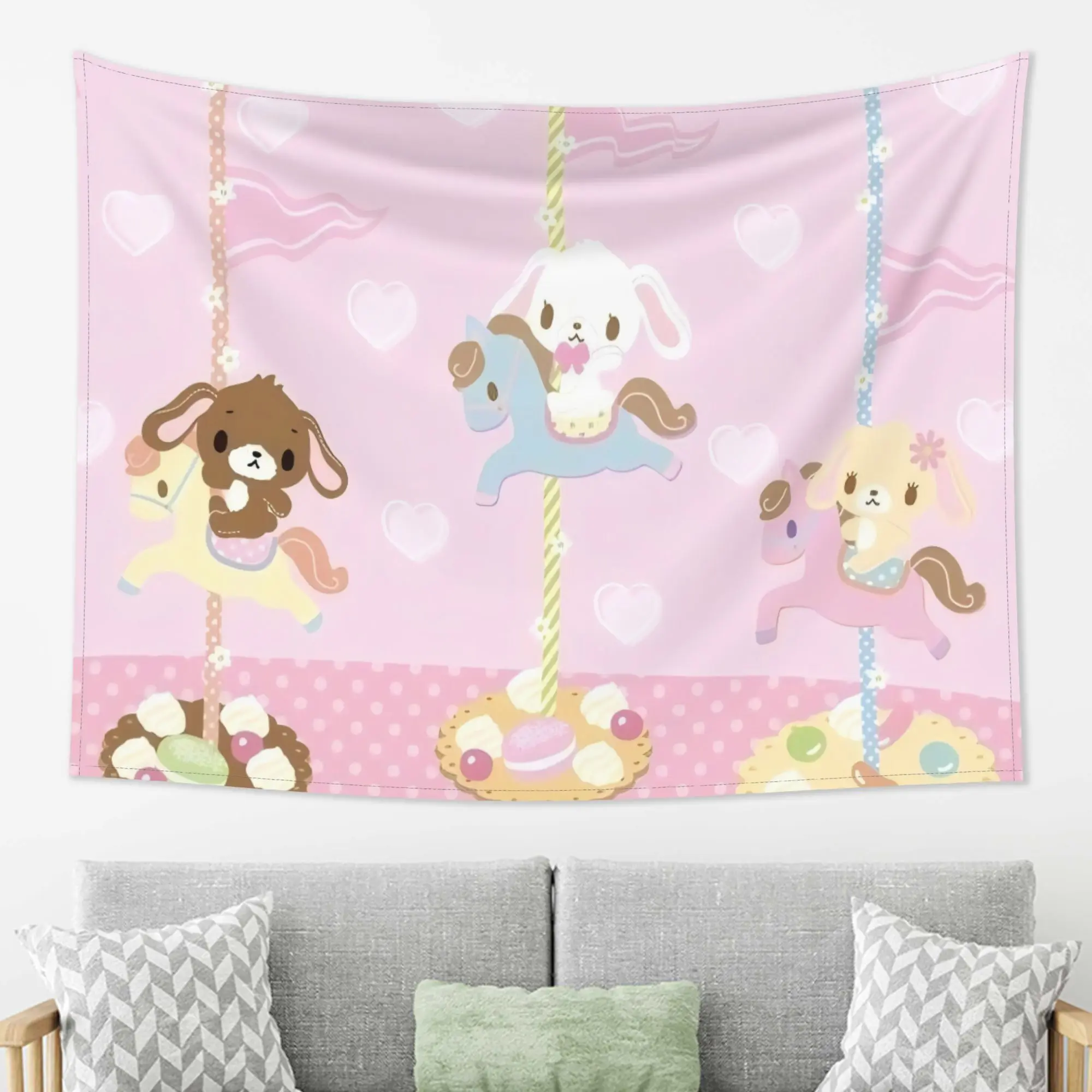 1 Sanrio Carousel Flannel Tapestry 2D Single Print Cute Home Decor Accessory Sweet Functional Cartoon-Themed Attractive Durable