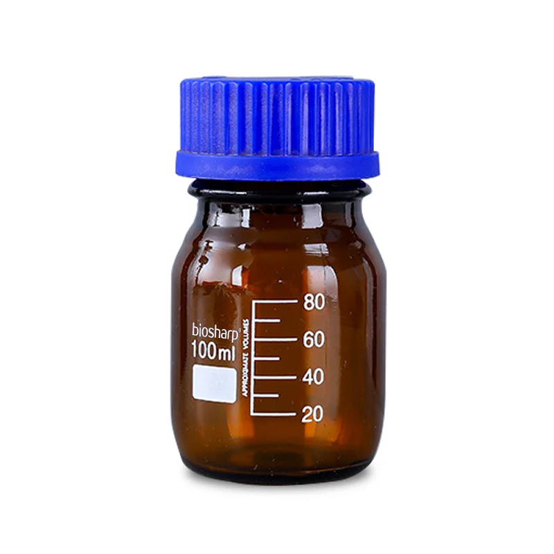 Biosharp Brown Multipurpose Lab Glass Blue Cap Reagent Bottle,100mL/250mL/500mL/1000mL,Chemical Resistance Sturdy Durable