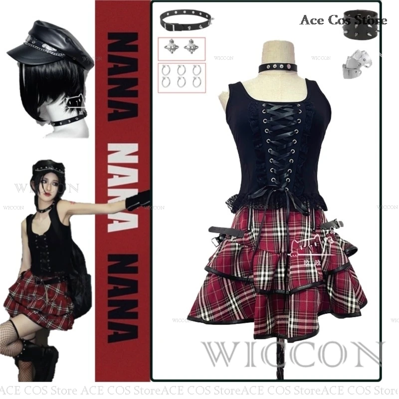 Anime Manga Nana Osaki Cosplay Kostüm Nana Cosplay Socke Choker Perücke Frauen Punk Band Bühne Cosplay Uniform Halloween Party Outfit