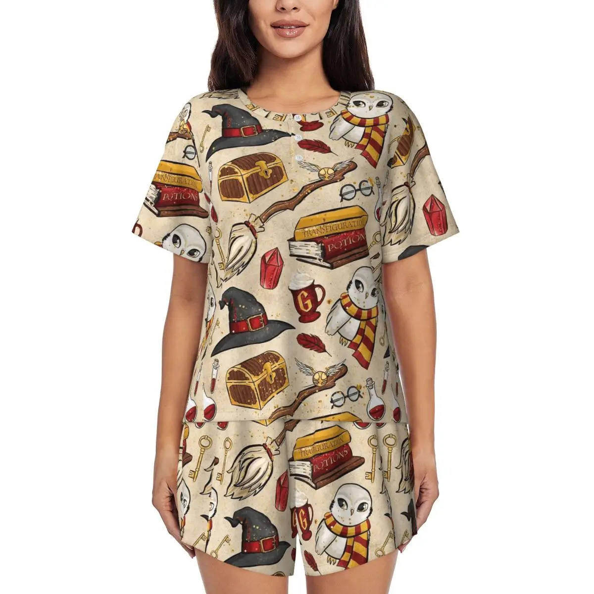 

Женский пижамный комплект Harrys Magic Adventure Movies Potters с коротким рукавом, комплект из 2 предметов, одежда для сна, пижамы для отдыха