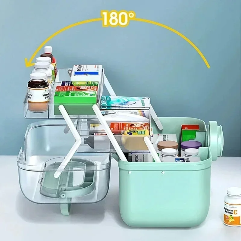 Home Medicine Organizer Box Large Capacity Portable Medical Storage First Aid Kit Boxes Layered Foldable Organizers   JJ3275  DO