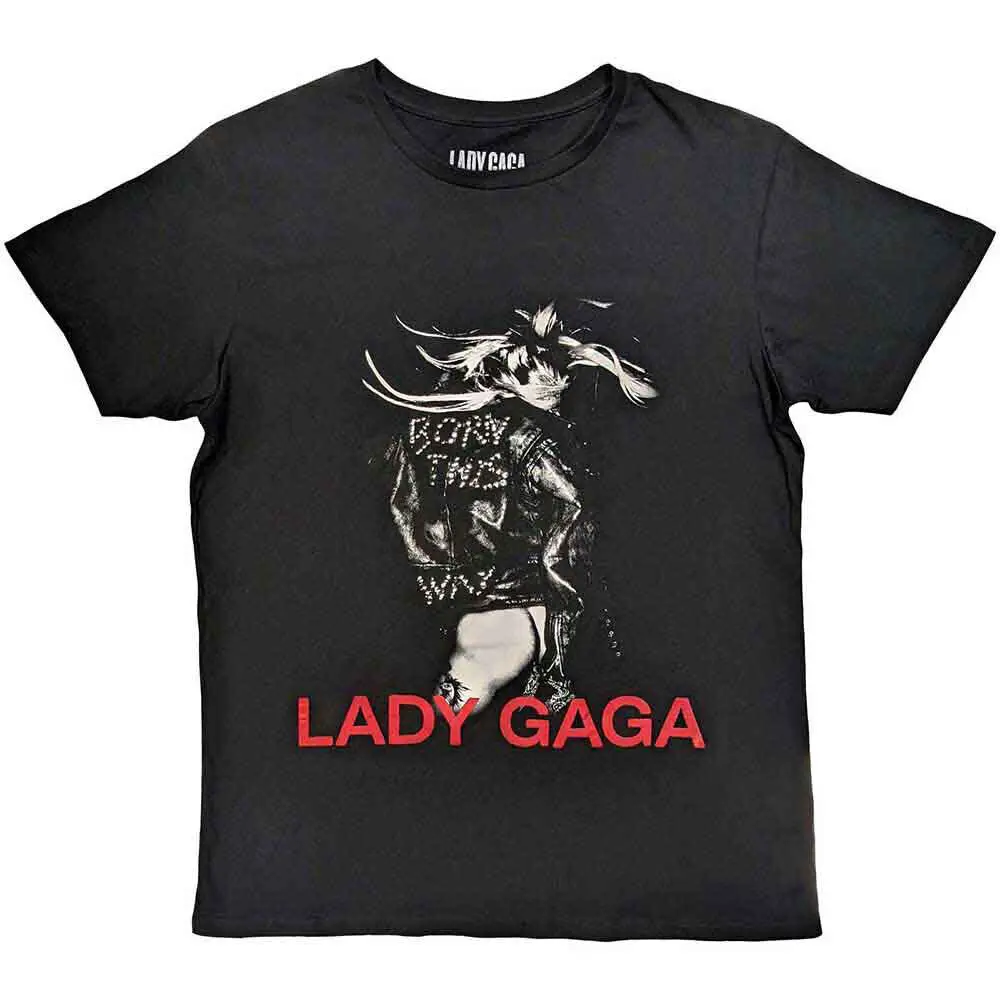 Men's Lady Gaga Leather Jacket T shirt Large Black