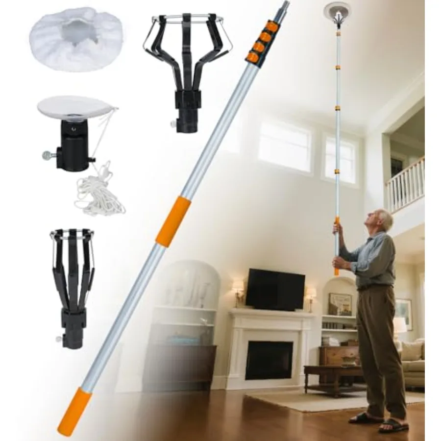 

Light Bulb Changer Pole Kit 3 FT to 20 FT Telescoping Extension Pole with 2 Baskets and Suction Cup for High Ceilings and Reces
