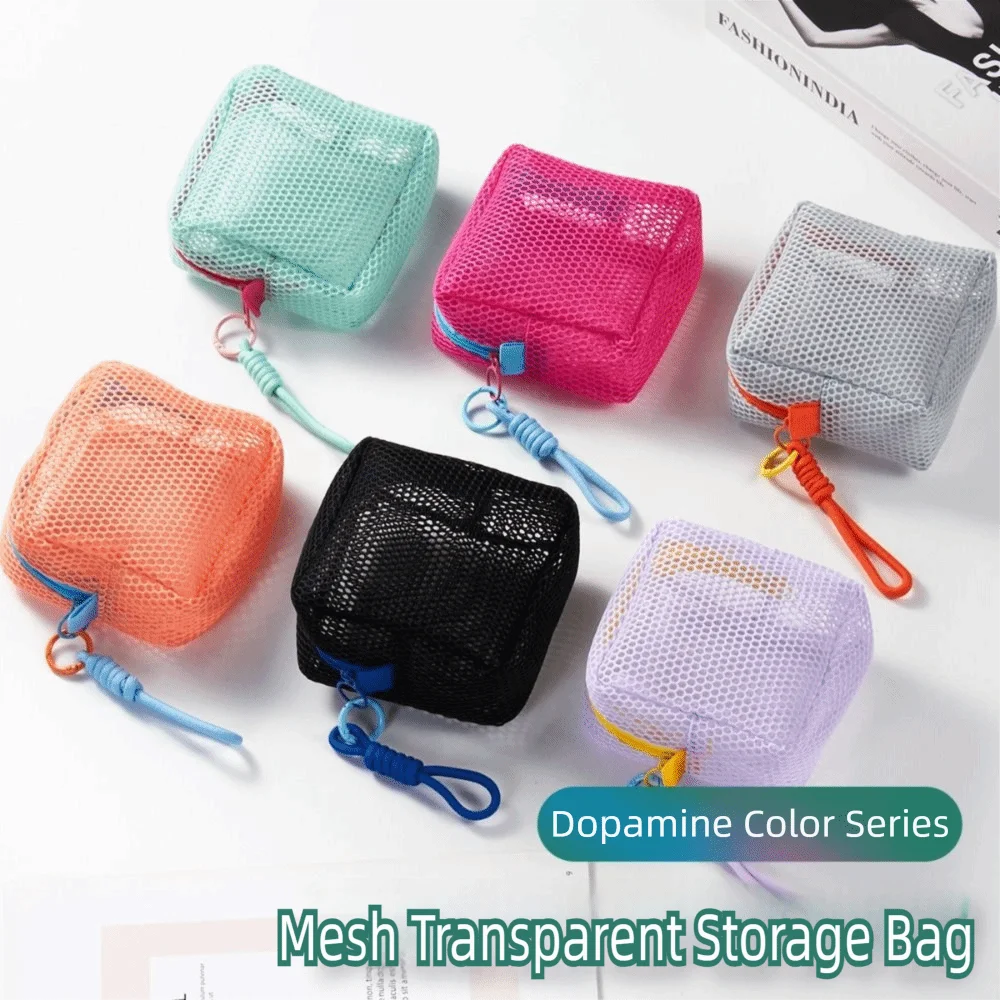 Durable Dopamine Color Mesh Cosmetic Bag Large Capacity Portable Make Up Case Storage Bag