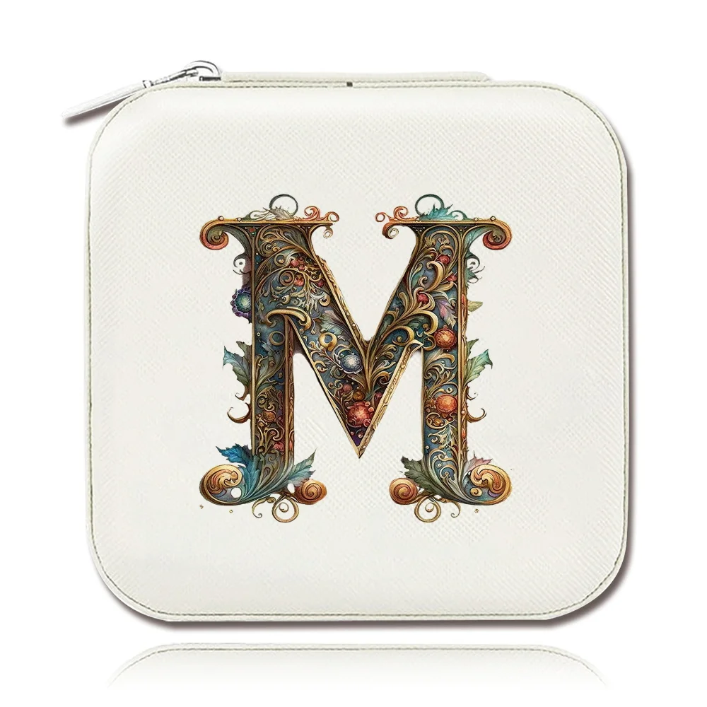 Fashionable Travel Mini Jewelry Box Graphic Letter Printing Pattern Portable Jewels Storage Boxes Necklace and Earring Display