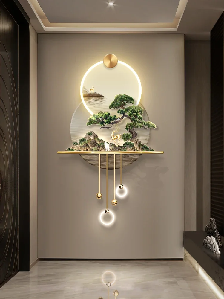 Porch luminous decorative painting light luxury three-dimensional relief corridor led wall lamp painting new Chinese landscape p