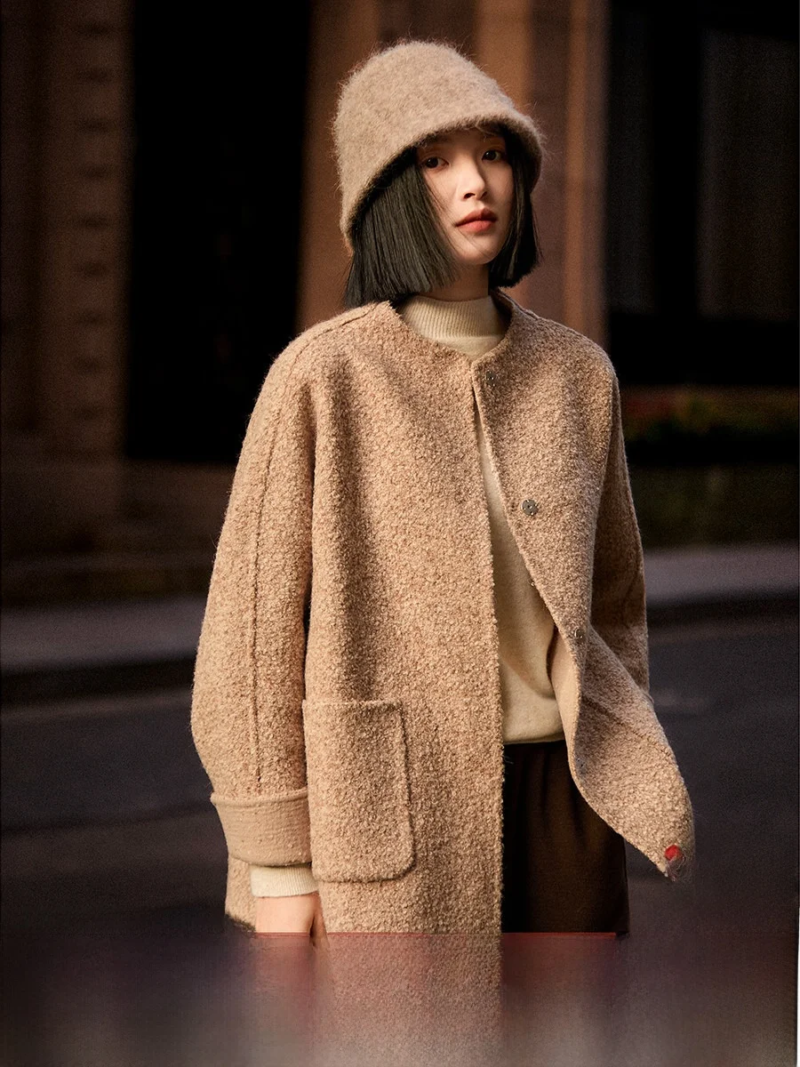 

Пальто-жакет XiaoHanGe из шерсти альпаки Ceylon Light Apricot для женщин: тепло, комфорт и гибкость для повседневной носки