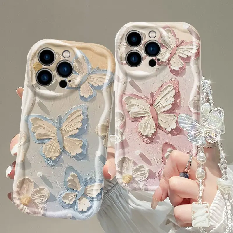 Funda de pulsera de mariposa 3D para Motorola Moto Edge 50 Fusion Pro Ultra G84 G14 E13 E14 G35 G22 G30 G24 G05 G15 G54 G34 G35