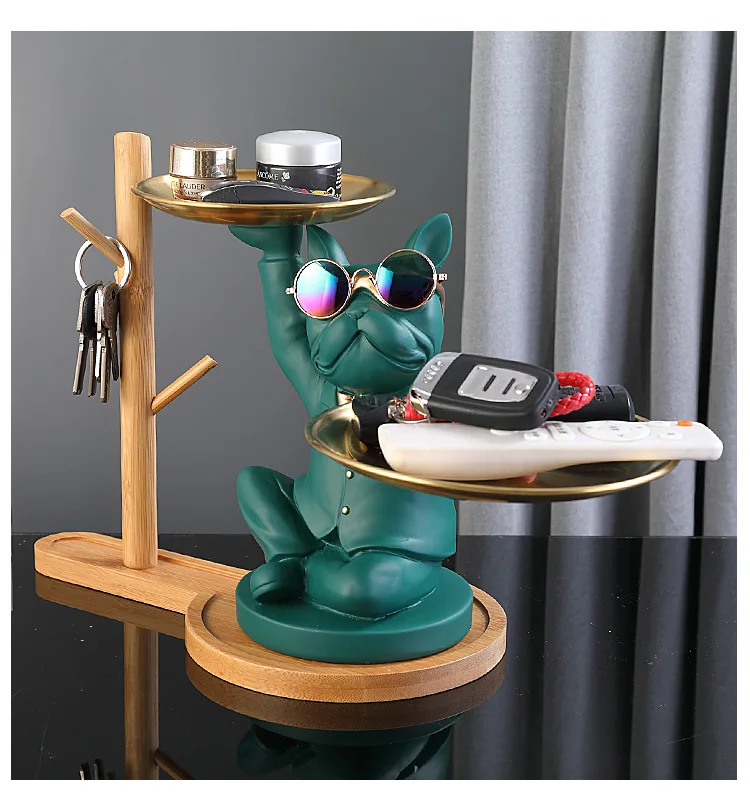 Wangcai Dog Sitting Position Key Storage Double Tray Decoration Home Room Decoration Housewarming Gift Resin Handicraft