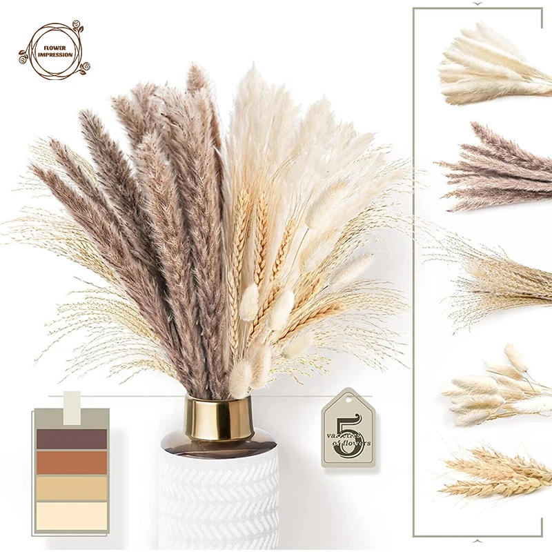 Natural Pampas Grass Dried Flowers Bunny Rabbit Tails Wheat Spikes Bouquet Boho Home Decor Wedding Party Supplies Flores Secas