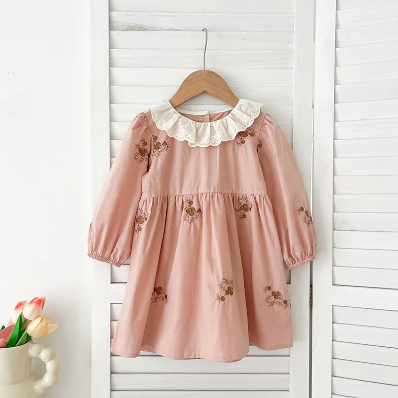 

Girls' Dress Spring and Autumn Style Infant Baby Romper Long Sleeve Lace Collar Embroidered Children's Sister Outfit
