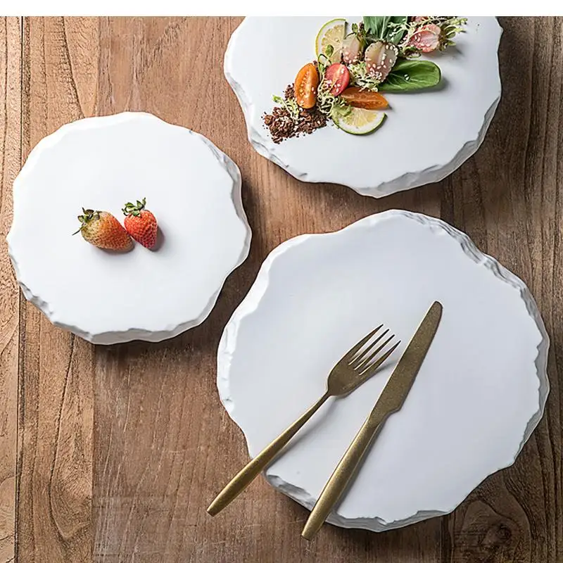 

Irregular Stone Ceramic Plate Western Steak Dessert Black and White Gold Shaped Tableware Dinner