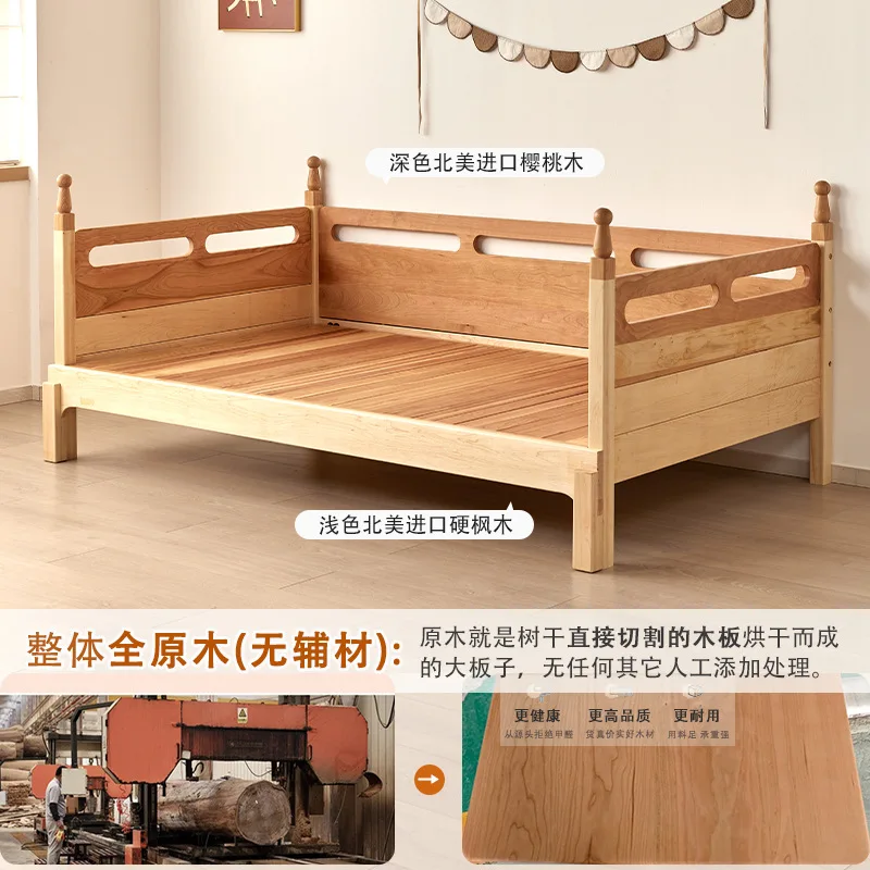 

Boys and girls splicing bed guardrail log no auxiliary materials small apartment pull-out telescopic pure solid wood