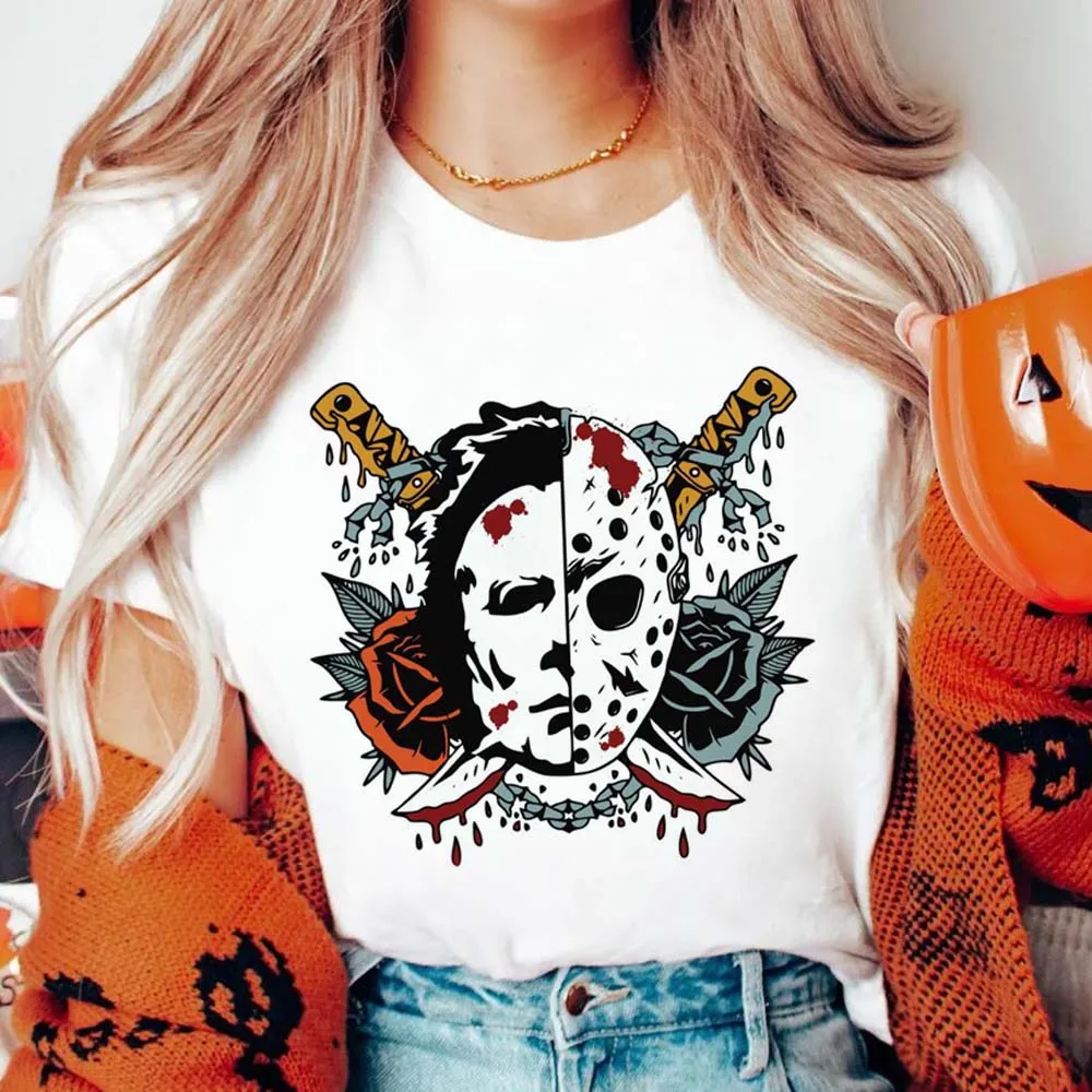

New Retro Halloween T-Shirt Fun Print Cartoon Street Casual Style Top Women's Trendy Print Fashion Versatile Loose T-Shirt.